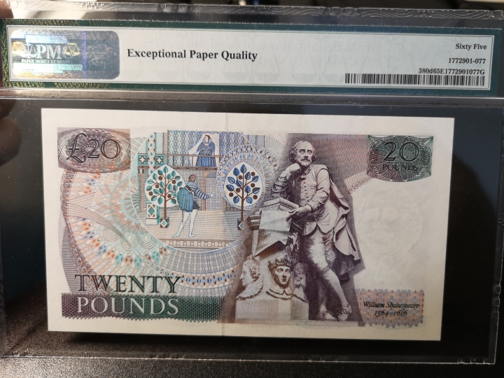 《外钞收藏家》第五十九期拍卖 英国d序列20镑  莎翁水印 pmg65