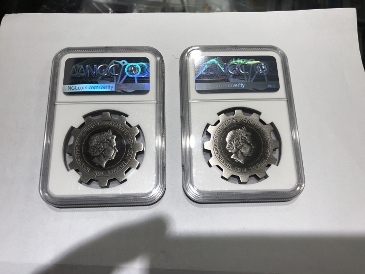 【随心拍】第0期(首拍) 澳洲图瓦卢2018年工业的进化工业革命齿轮嵌套仿古银币2枚套 （1盎司x2）