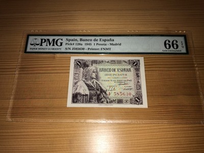 收藏联盟第六十八期拍卖 - 西班牙1945年1比塞塔 PMG66E