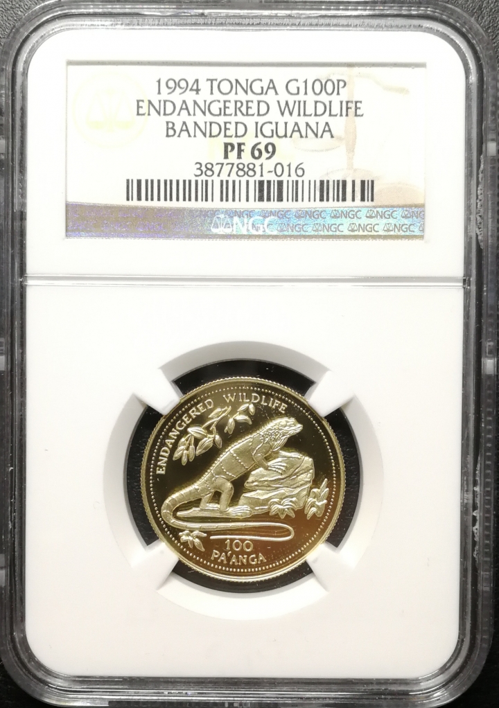 凡希社世界钱币微拍第六十九期 1994汤加鬣蜥金币NGC-PF69