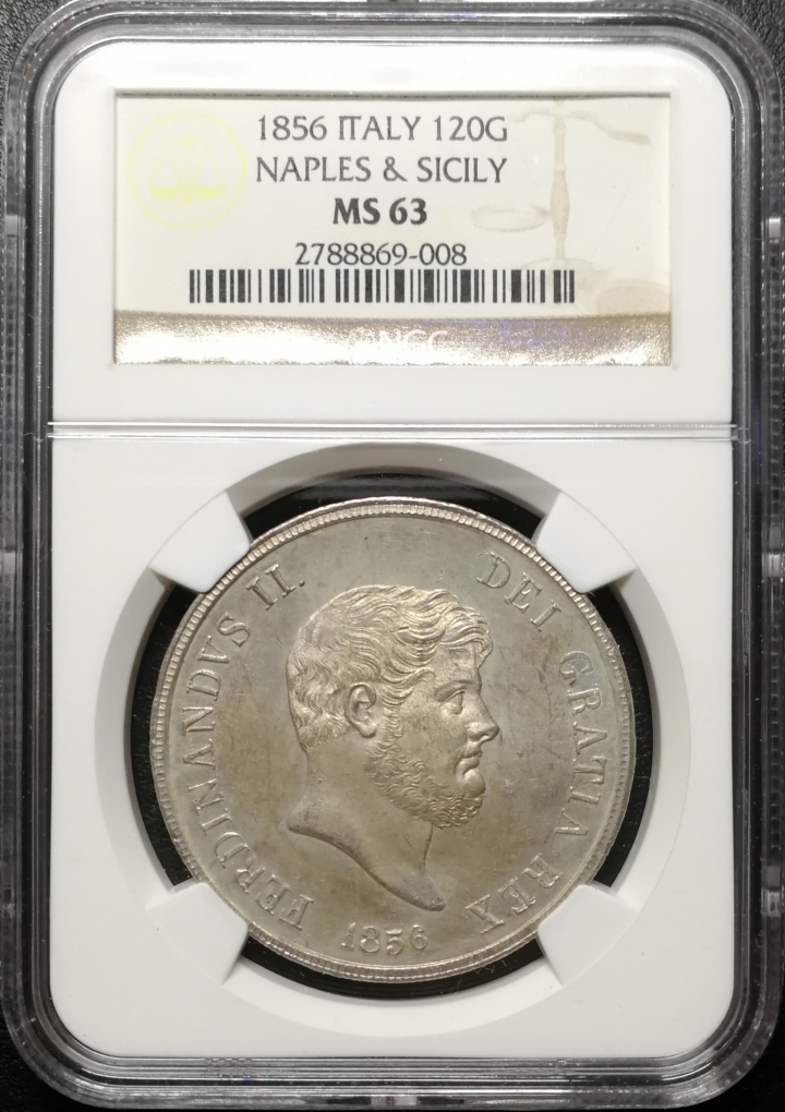 凡希社世界钱币微拍第六十九期 1856那不勒斯120G大银NGC-MS63