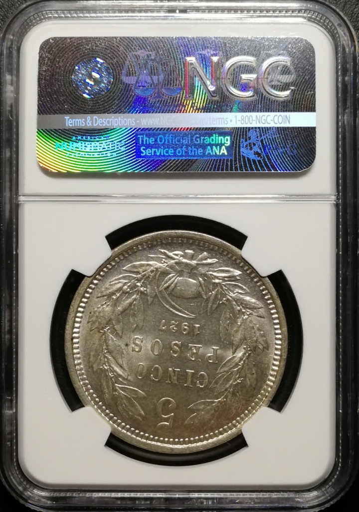 凡希社世界钱币微拍第六十九期 1927智利5P大银NGC-MS64
