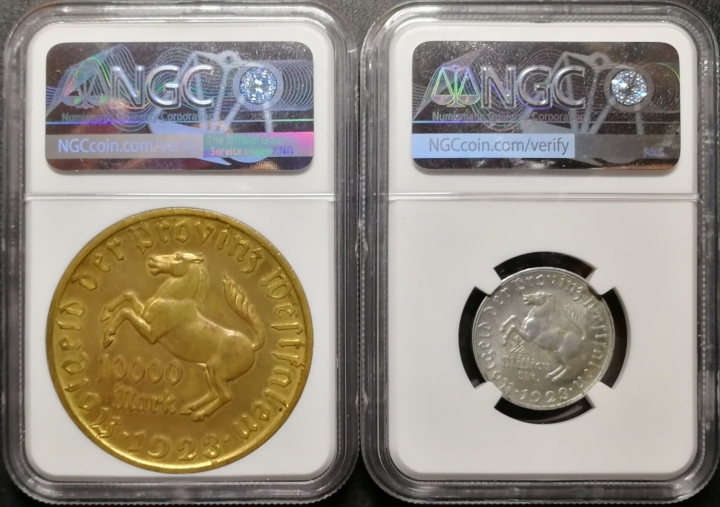 凡希社世界钱币微拍第六十九期 1923德国大马币一对NGC