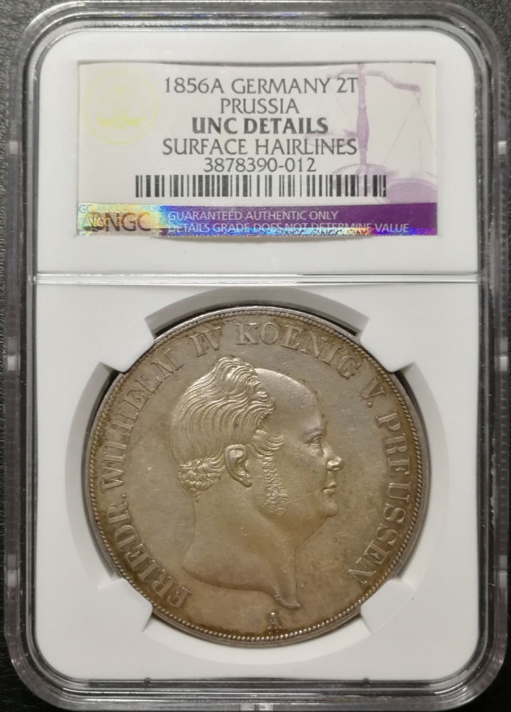 凡希社世界钱币微拍第六十九期 1856普鲁士洋葱头两泰勒大银NGC-UNCD