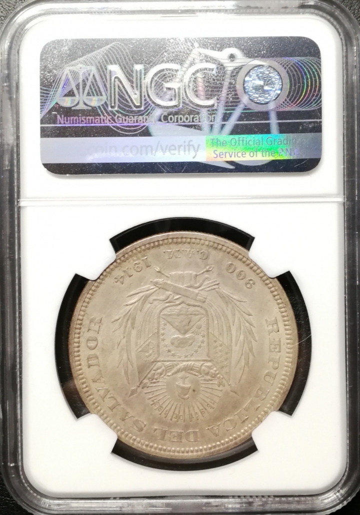 凡希社世界钱币微拍第六十九期 1914萨尔瓦多哥伦布比索大银NGC-MS62包浆绝美