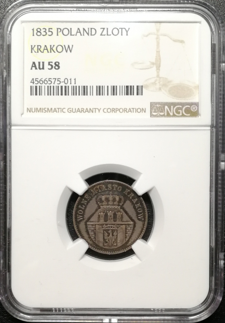 凡希社世界钱币微拍第六十九期 1835波兰克拉克沃ZLOTY NGC-AU58