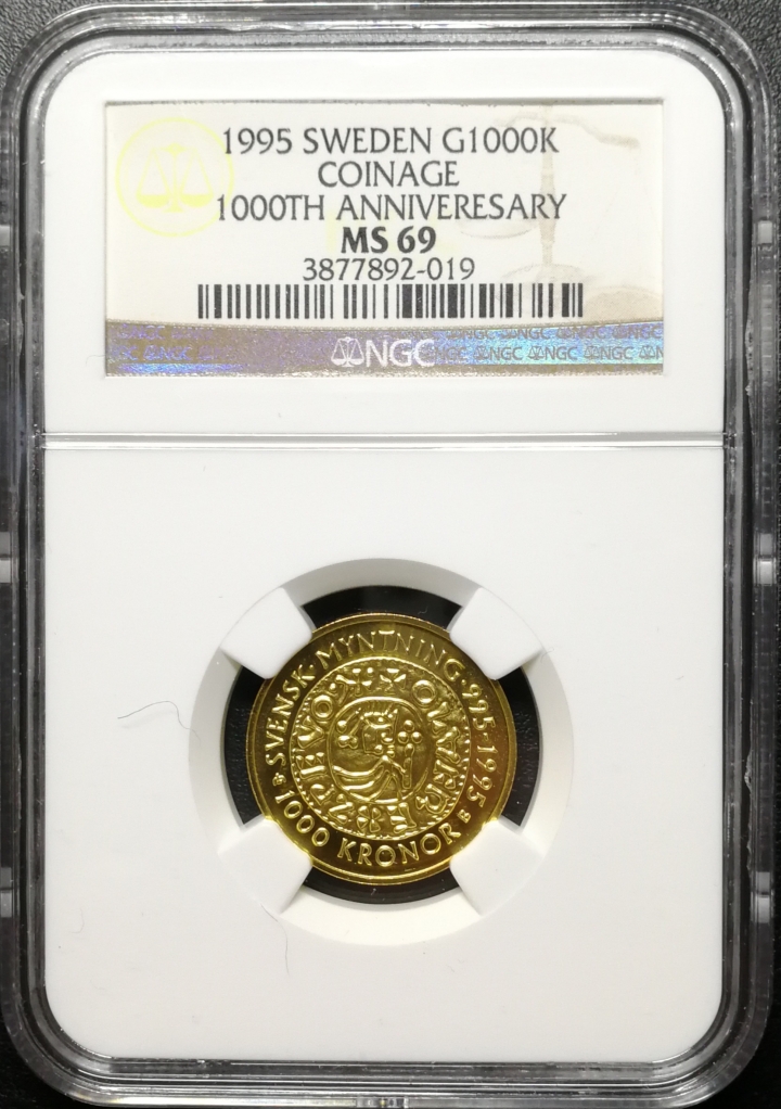 凡希社世界钱币微拍第六十九期 1995瑞典币中币1000克朗NGC-MS69