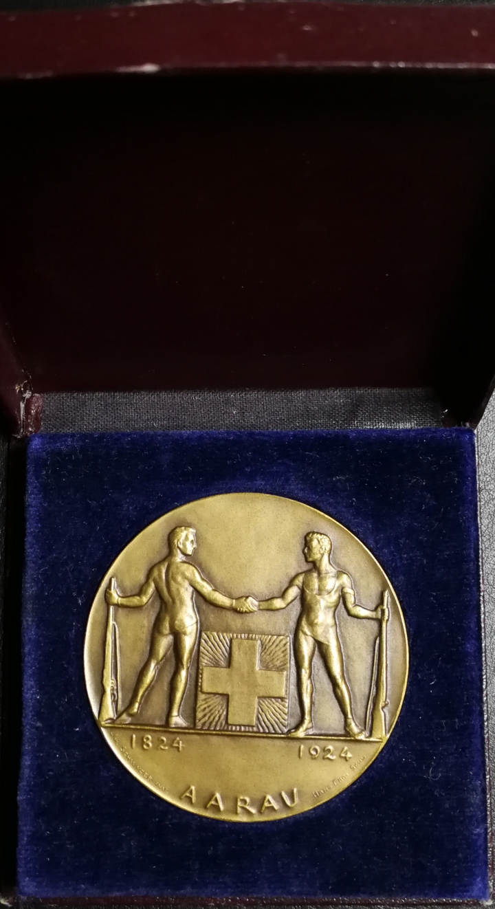 凡希社世界钱币微拍第六十九期 1924瑞士阿劳邦狩猎节铜章带原盒