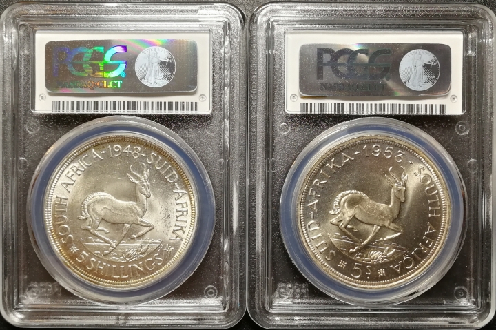 凡希社世界钱币微拍第六十九期 南非5先令大银两件PCGS-63/66PL