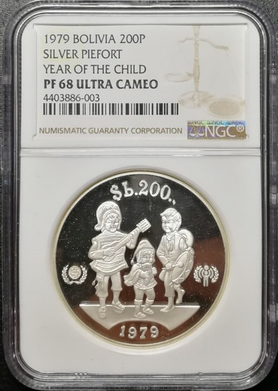 凡希社世界钱币微拍第六十九期 - 1979玻利维亚加厚儿童年200P大银NGC-PF68UC