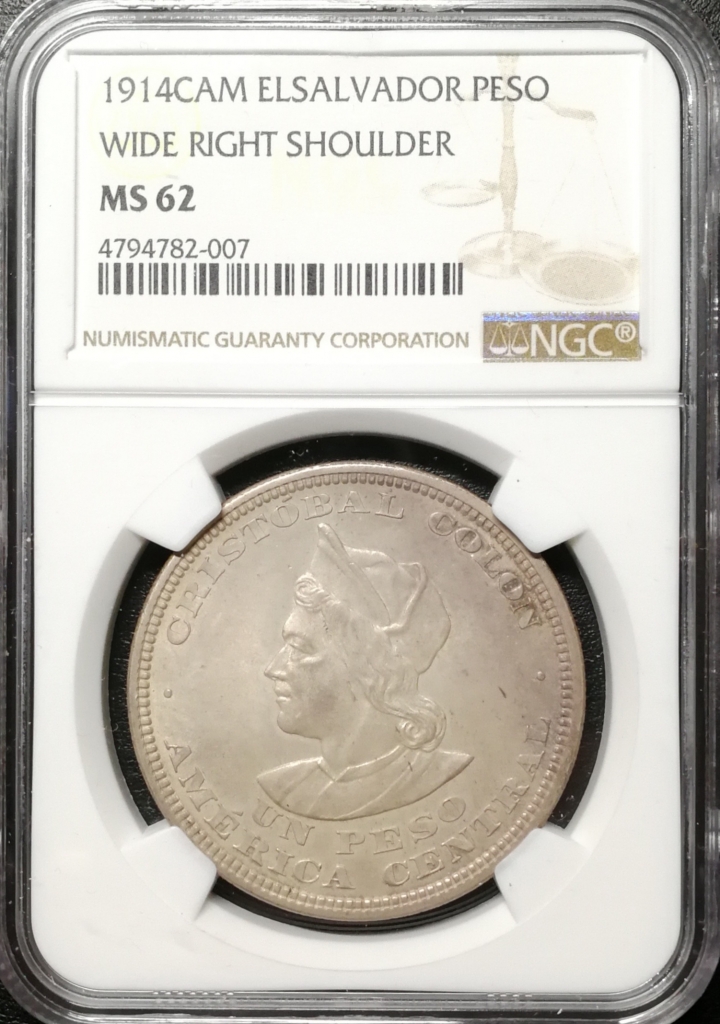 凡希社世界钱币微拍第六十九期 1914萨尔瓦多哥伦布比索大银NGC-MS62包浆绝美
