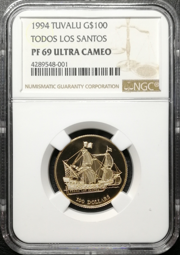 凡希社世界钱币微拍第六十九期 1994图瓦卢帆船100元金币NGC-PF69UC