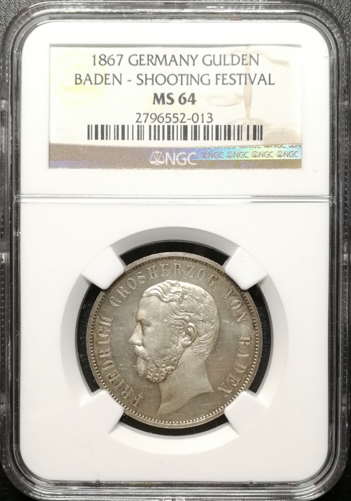 凡希社世界钱币微拍第六十九期 1867巴登射击节一盾NGC-MS64