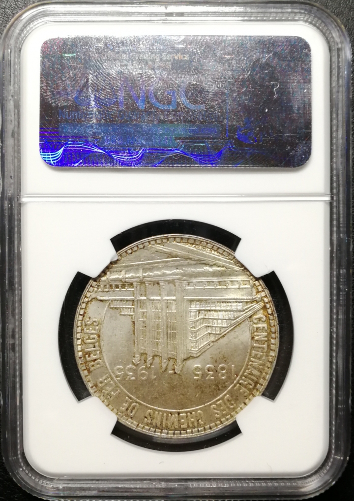 凡希社世界钱币微拍第六十九期 1935比利时天线宝宝50法郎NGC-MS63