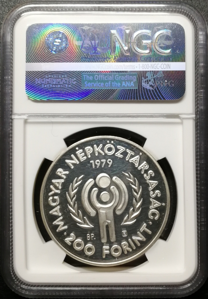 凡希社世界钱币微拍第六十九期 1979匈牙利加厚儿童年200F大银NGC-PRD