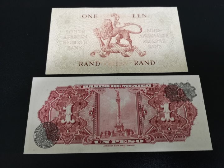 外钞收藏家第六十期拍卖 南非和墨西哥两张老钞  vf-au品相