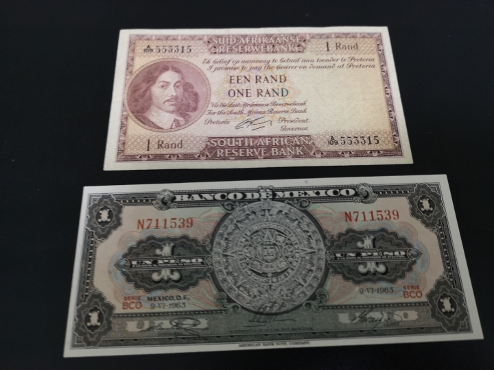 外钞收藏家第六十期拍卖 南非和墨西哥两张老钞  vf-au品相