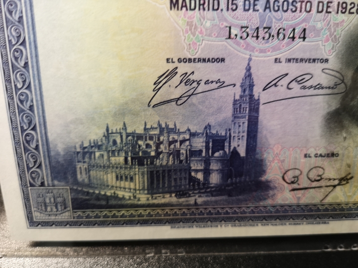 外钞收藏家第六十期拍卖 西班牙1928年1000  超大票幅 pmg64