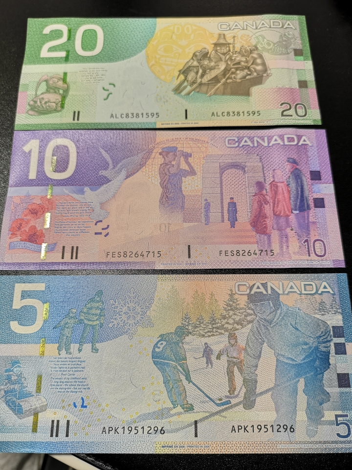 外钞收藏家第六十期拍卖 加拿大旅版 20、10、5三张  全新unc