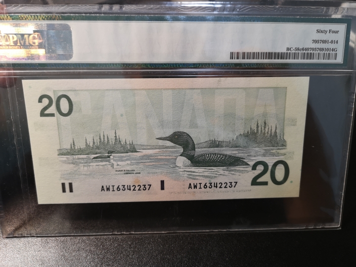 外钞收藏家第六十期拍卖 加拿大鸟版20  pmg64