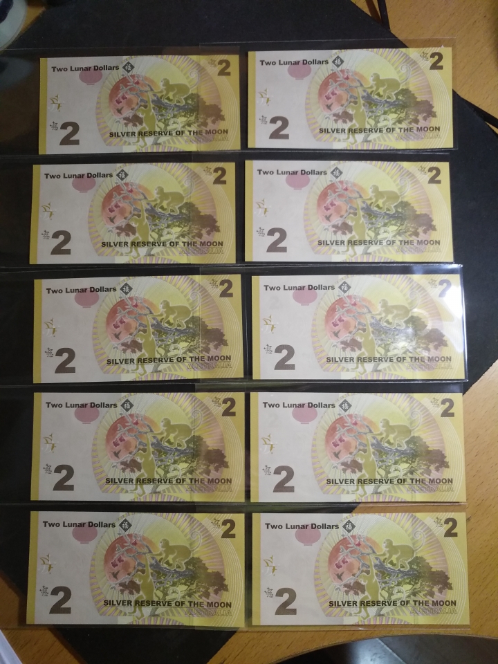 "鲸贝"乐淘第宙号拍卖 2016年澳大利亚2元生肖猴钞，十连号，UNC 