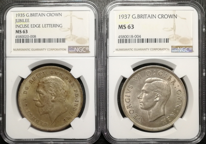 凡希社世界钱币微拍第七十期 英国克朗大银一对NGC-MS63