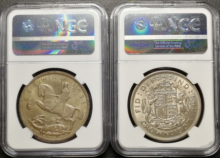 凡希社世界钱币微拍第七十期 英国克朗大银一对NGC-MS63