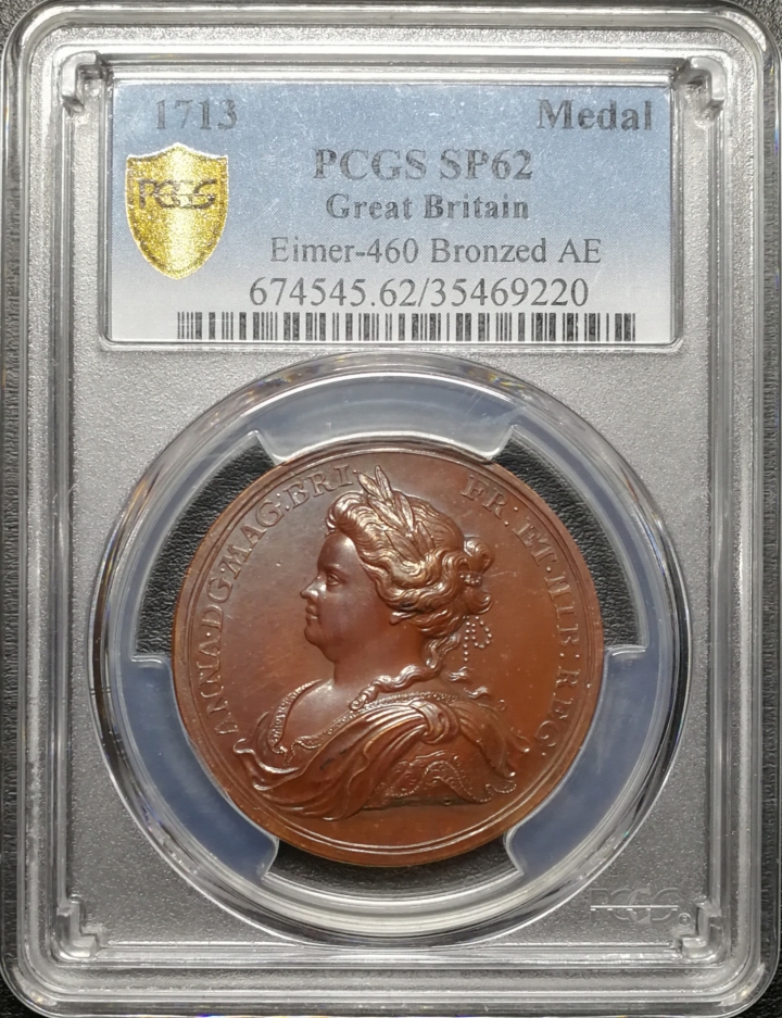 凡希社世界钱币微拍第七十期 1713英国安妮女王乌特勒支条约纪念铜章PCGS-SP62