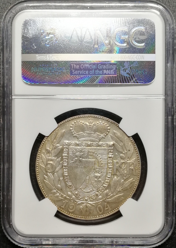 凡希社世界钱币微拍第七十期 1904列支敦士登5K大银NGC-MS62