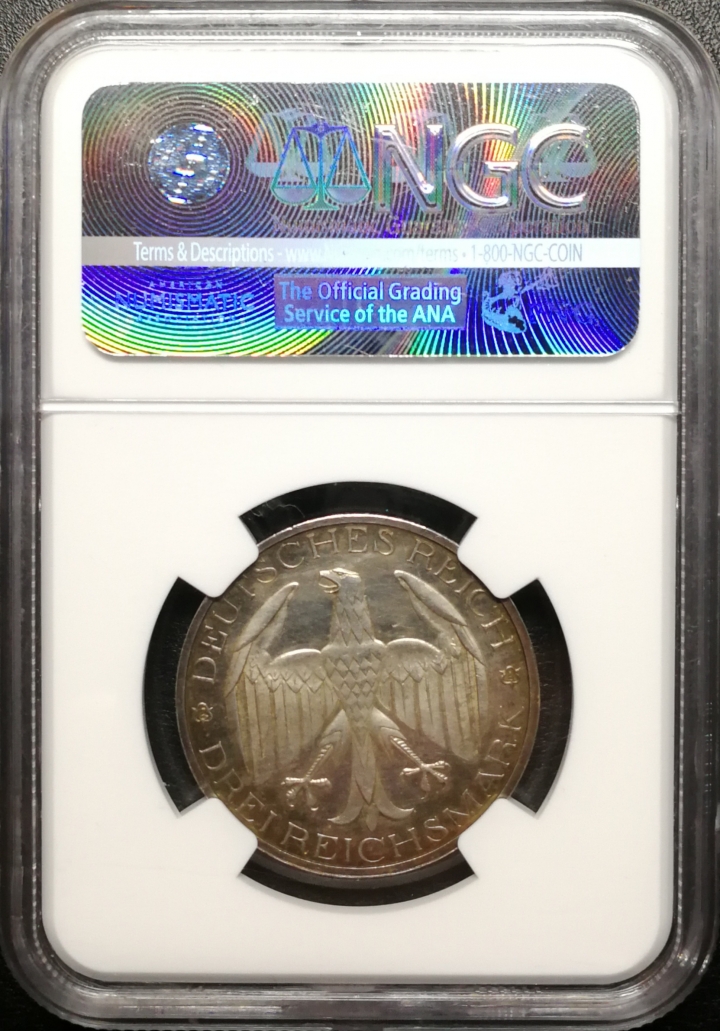 凡希社世界钱币微拍第七十期 1929魏玛瓦尔德克普鲁士3马克精铸NGC-PF62CAMEO