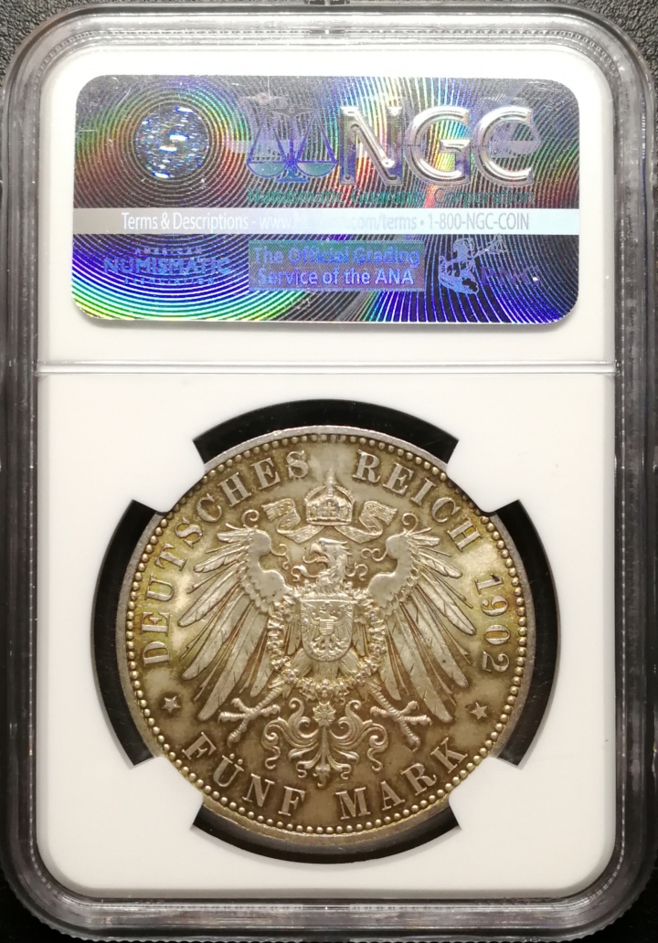 凡希社世界钱币微拍第七十期 1902萨克森5马克国王逝世纪念NGC-MS64