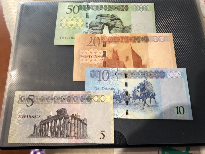 收藏联盟第六十九期拍卖裸钞场 利比亚新版UNC一套 5/10/20/50第纳尔4枚