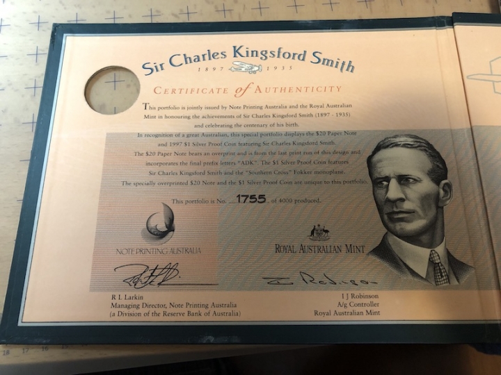 收藏联盟第六十九期拍卖裸钞场 查尔斯·金斯福德·史密斯诞辰百年纪念钞原装册带银币