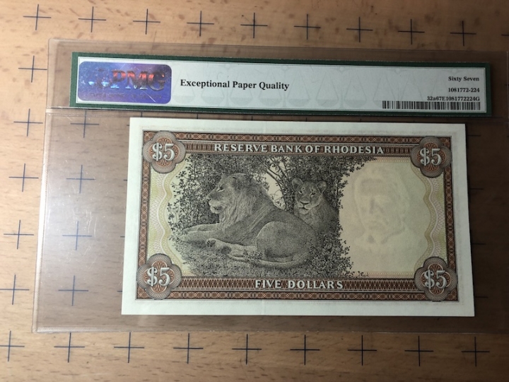 收藏联盟第七十期拍卖 英属德罗西亚 1972年5元 PMG67E