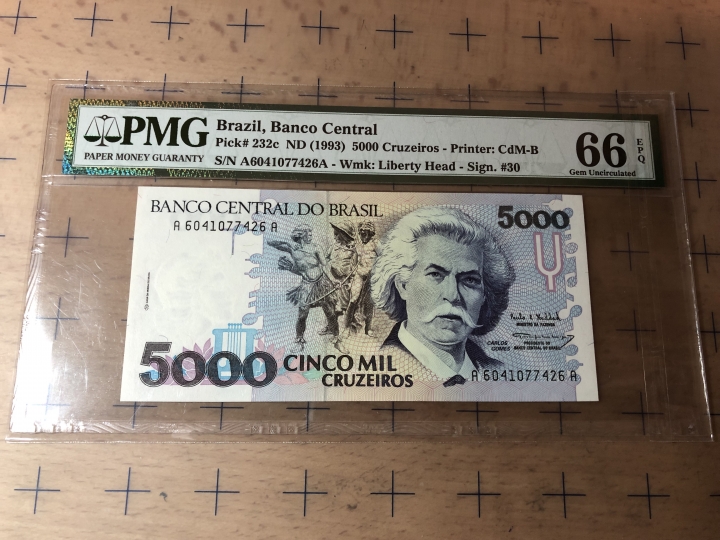 收藏联盟第七十期拍卖 巴西935000 PMG66E