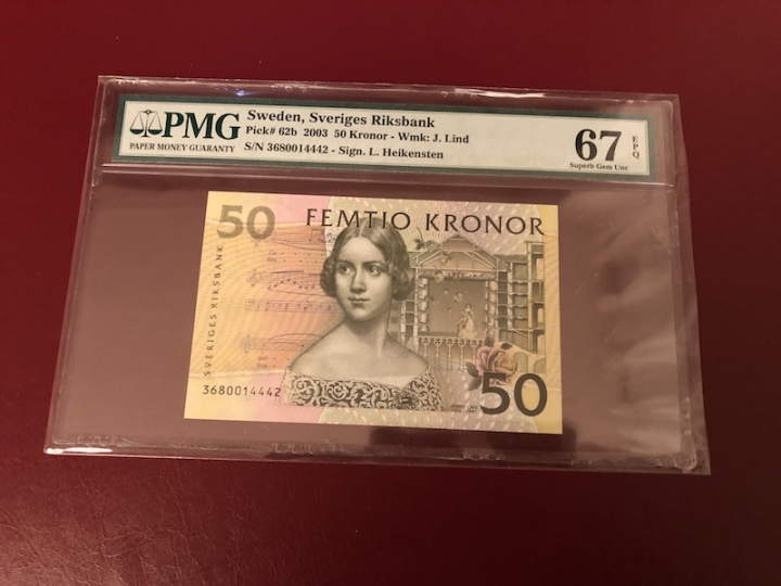 收藏联盟第七十一期拍卖 瑞典2003版夜莺 PMG67E