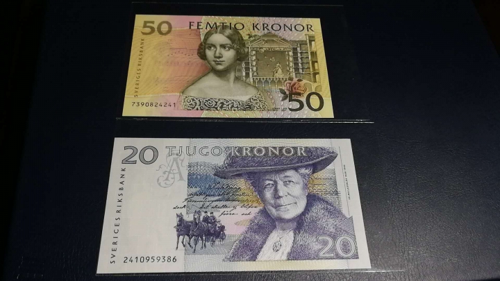 收藏联盟第七十一期拍卖 瑞典夜莺，骑鹅两张 UNC／UNC-骑鹅角微折