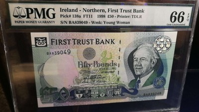 收藏联盟第七十一期拍卖 - 北爱尔兰北方银行 9850 PMG66E