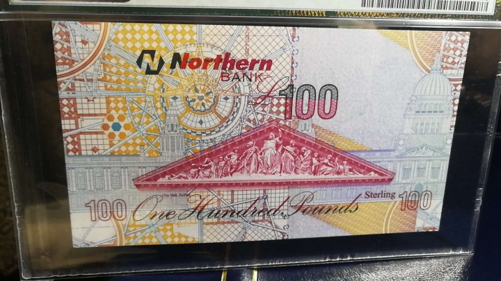 收藏联盟第七十一期拍卖 北爱尔兰北方银行100镑 PMG67E