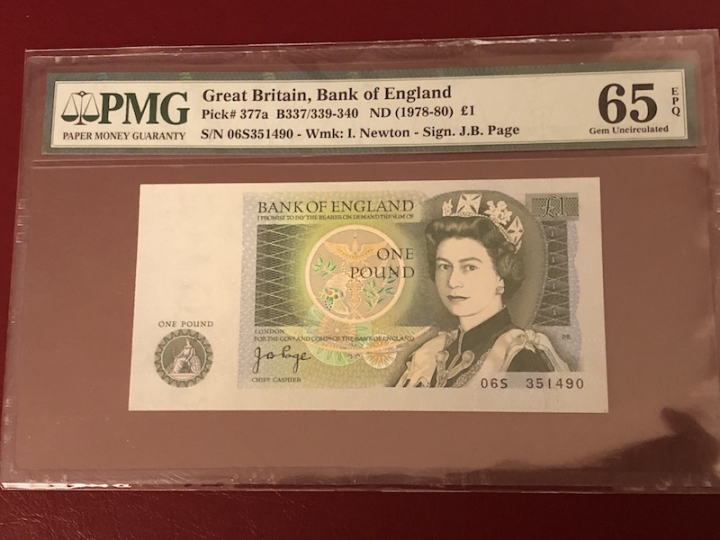 收藏联盟第七十一期拍卖 英国D序列1镑 PMG65E