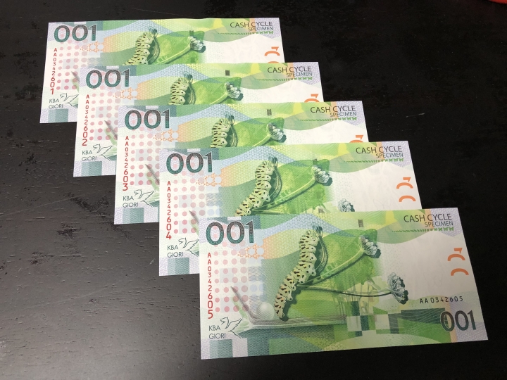 收藏联盟第七十二期拍卖 蝴蝶测试钞5张连号绝品UNC