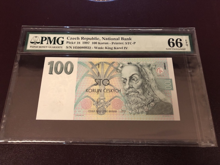 收藏联盟第七十二期拍卖 捷克97100 无47双尾靓号 PMG66E