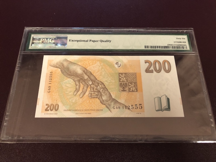 收藏联盟第七十二期拍卖 捷克98200 豹子555尾PMG66E