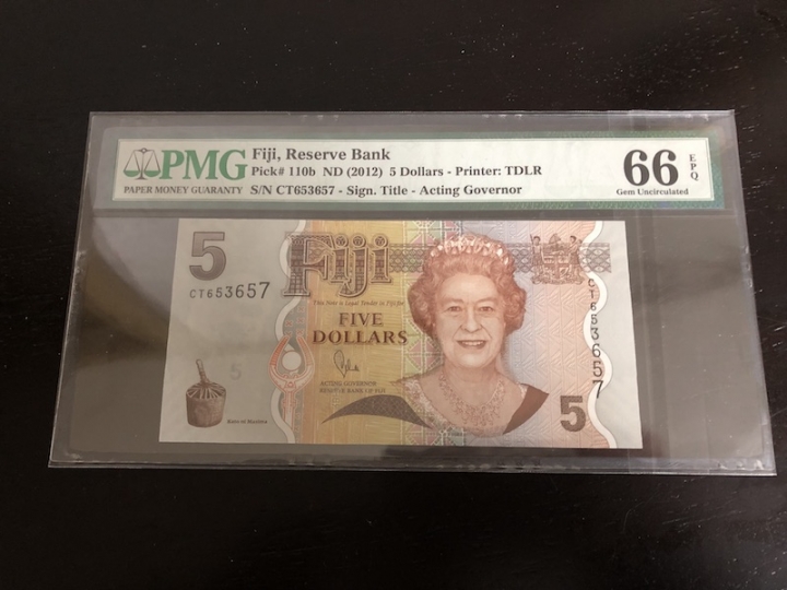 收藏联盟第七十二期拍卖 斐济2012年5元 PMG66E