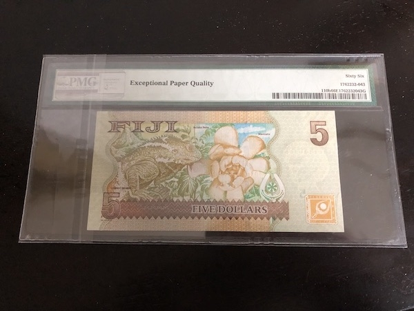 收藏联盟第七十二期拍卖 斐济2012年5元 PMG66E