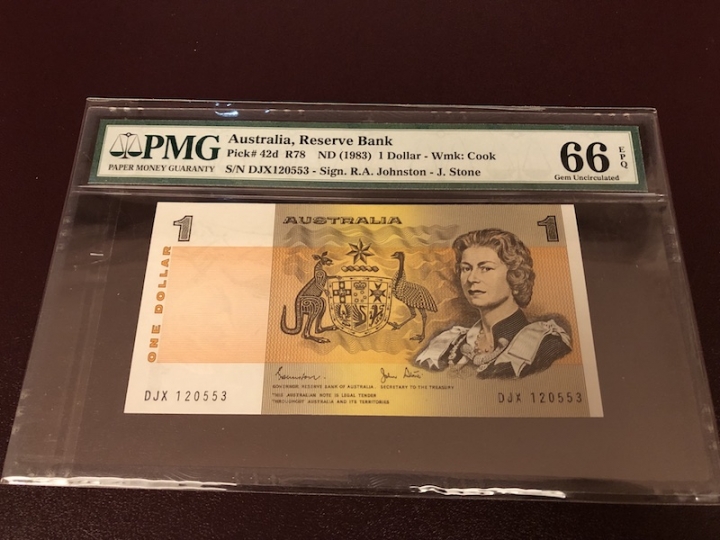 收藏联盟第七十二期拍卖 澳大利亚831 戎装女王无47号码 PMG66E亚军分