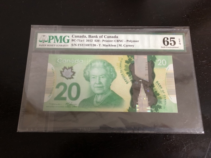 收藏联盟第七十二期拍卖 加拿大2012年20元 PMG65E