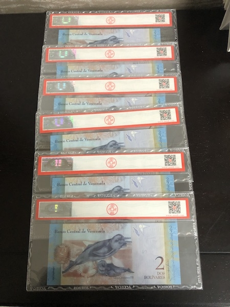 收藏联盟第七十二期拍卖 委内瑞拉2玻利瓦尔五连号同分 ACG69星