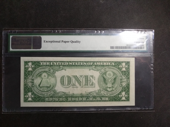 【鲸贝乐淘】第日号拍卖 【评级美金】1935年蓝库印一美元，PMG 63