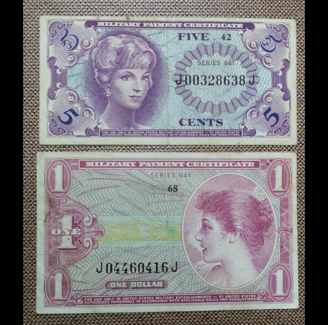 【鲸贝乐淘】第月号拍卖 【越南军票】越战美军军票两枚，流通好品